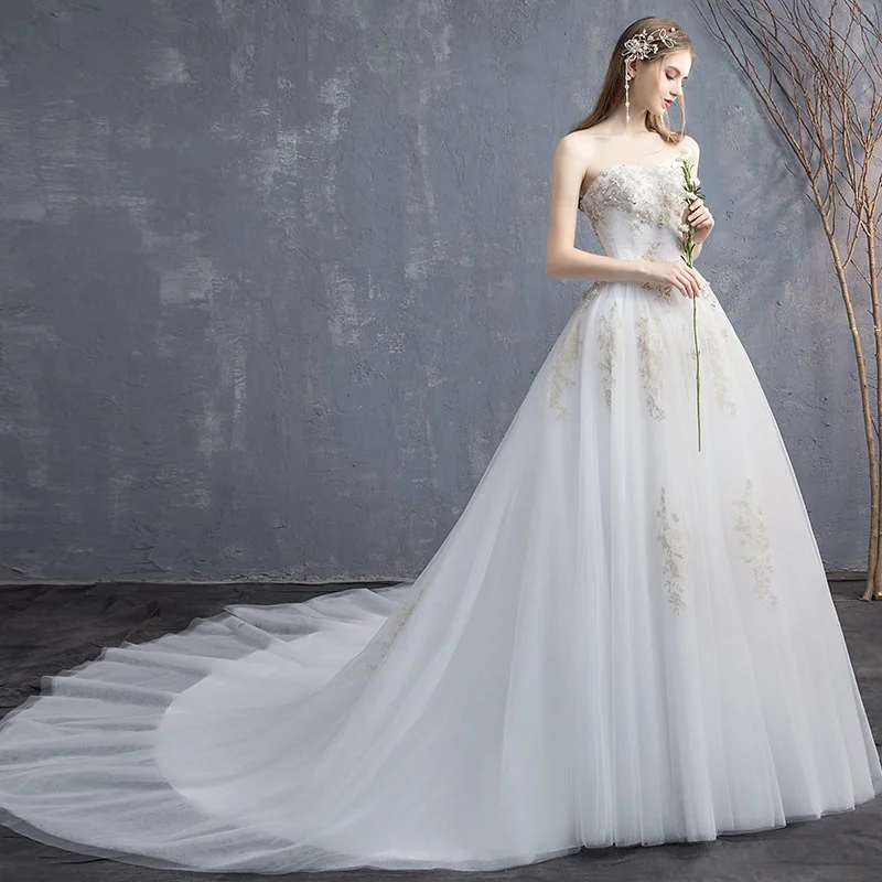 Свадебное платье с аппликацией свадебное принцессы без бретелек Пляжное