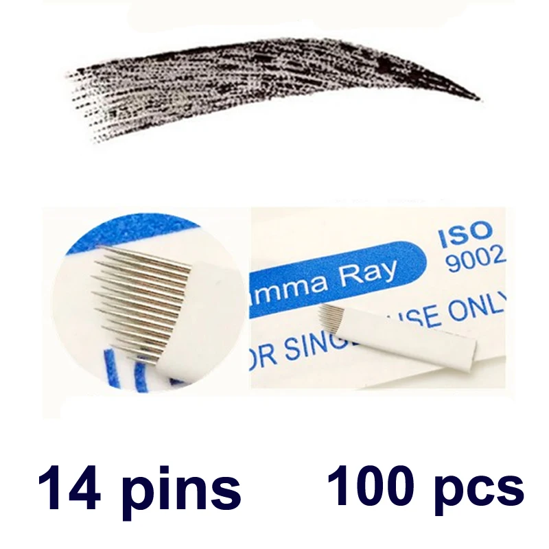 100 шт. 14 штифтов игольчатое лезвие Перманентный макияж татуаж для бровей Высокая