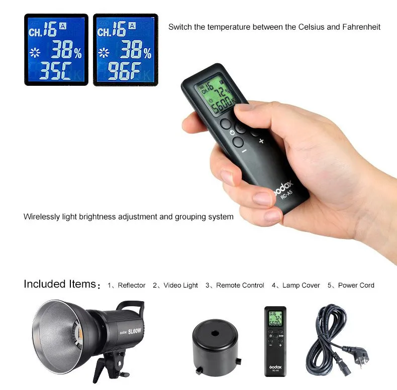 2 шт. x Godox SL-60W CRI 95+ светодиодный светильник SL60W 5600K+ 60x90 см софтбокс+ подставка 2,8 м+ пульт дистанционного управления+ отражатель