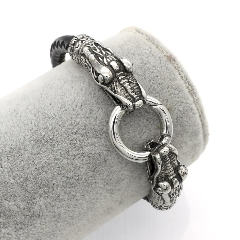 Винтажный Модный черный кожаный браслет JSBAO античный китайский с драконом