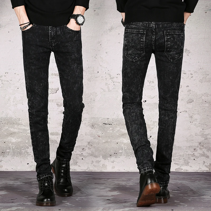 Autumn Men's Black Snow Washed Jeans Korean Young Men Skinny Casual Fashion Man Personal Slim Leisure Trousers Amazing Male Jean | Мужская