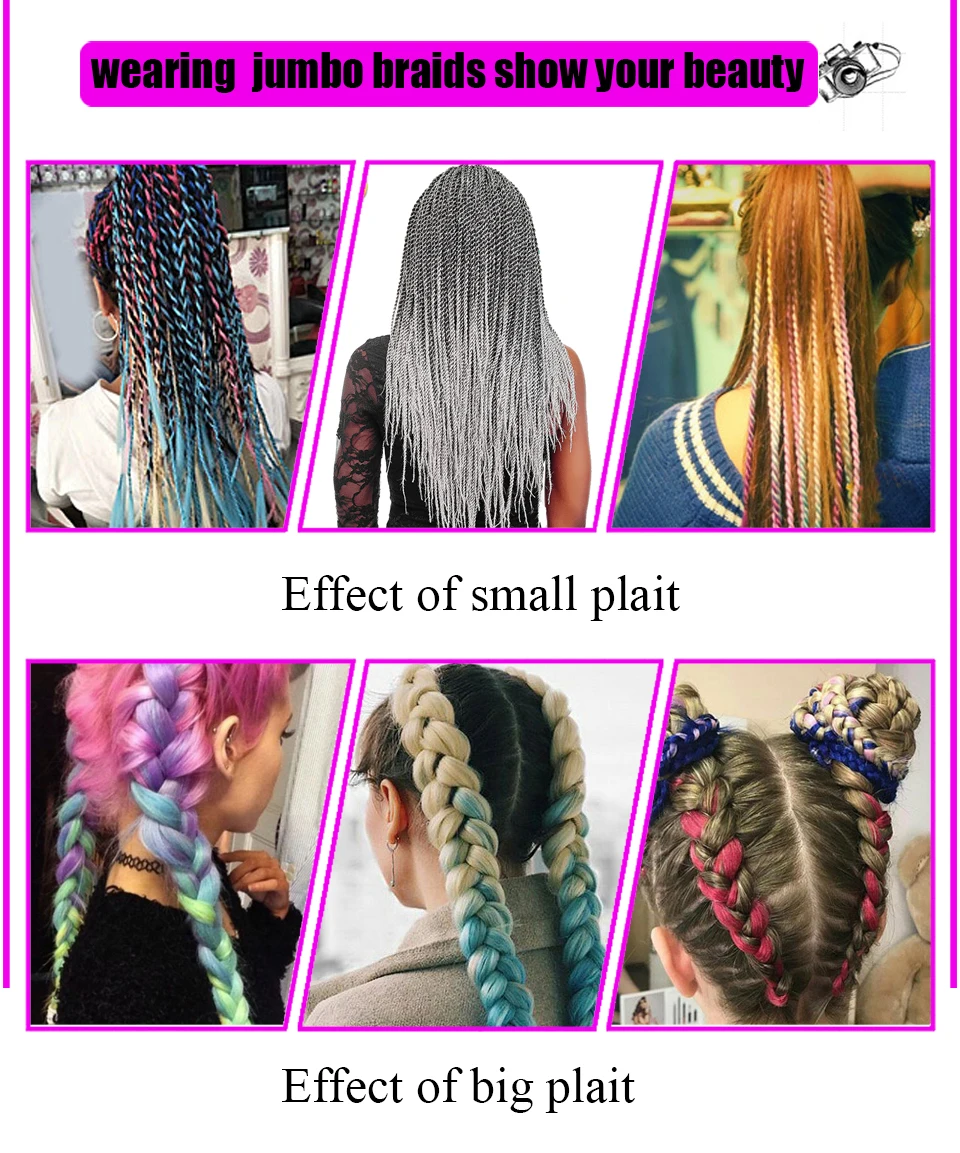 Yiyaobess Synthetic Ombre Braiding Hair Crochet Jumbo Braids Hair Extension 100g 24inch Black African Braids Pigtail Hair