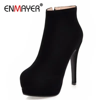 enmayer winter boots shoes woman high heels platform plus size 34 43 sexy thin heel ankle for women black peach