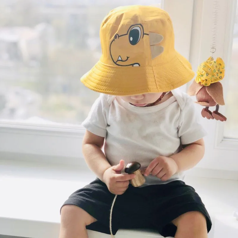 Dinosaur Baby Hat Cotton Double-sided Bucket Spring Autumn Cap Kids Hats Toddler Accessories 1PC | Детская одежда и обувь