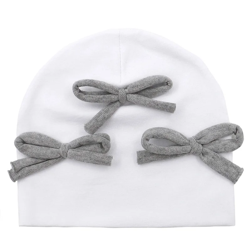 GZhilovingL New Cute Baby Cotton Bow Hat Beanies For Infant Girls Boys Kids Winter Soft Solid Newborn Baby Hair Accessories - Цвет: white 2