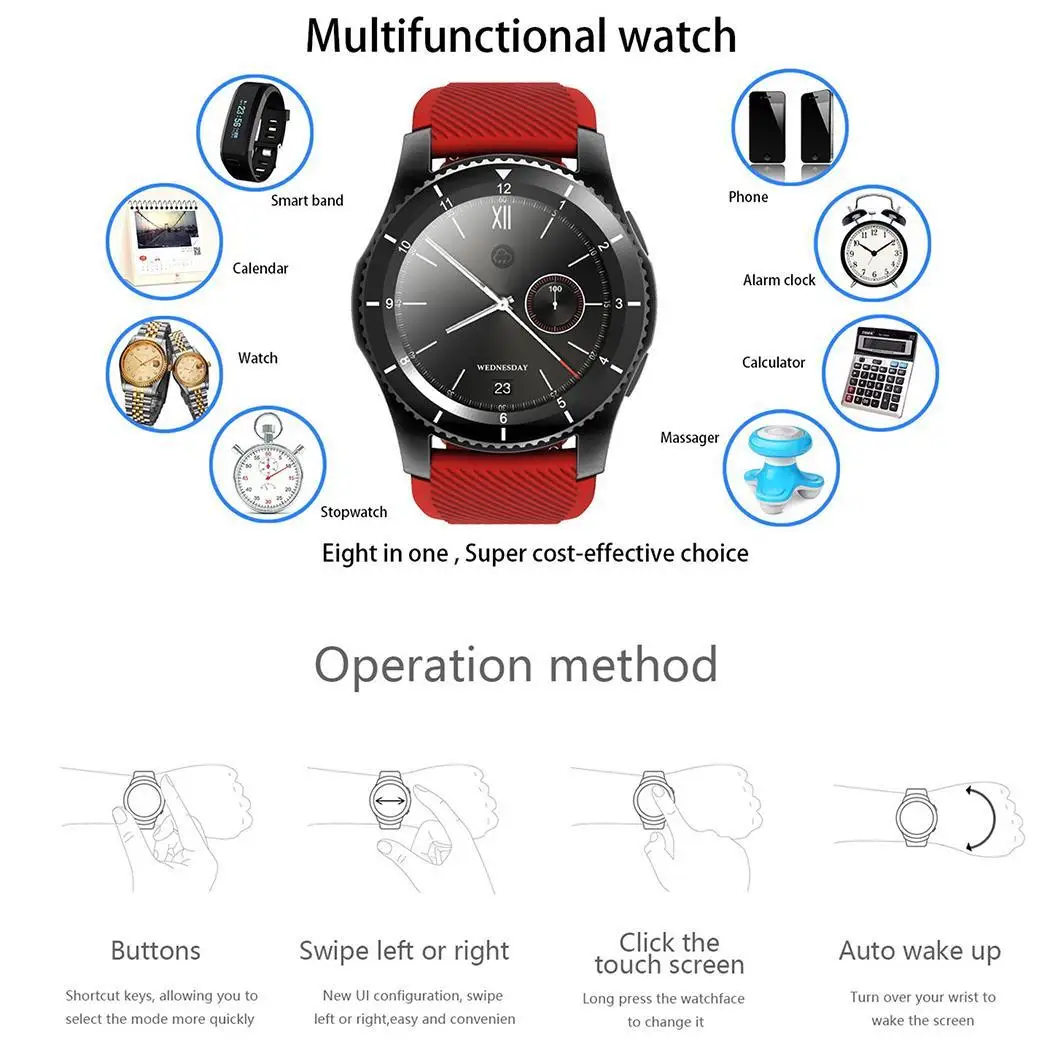 Unisex Touch Screen Heart Rate Blood Pressure 300mAh Yes Round Pin Buckle Quartz Monitor Smart 1.2 inch Watch | Электроника