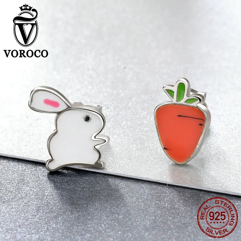 Серьги гвоздики женские из серебра 100% пробы с кроликом и