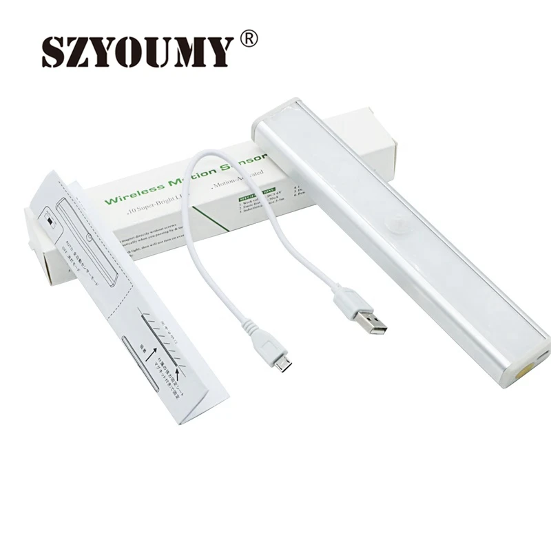SZYOUMY 30 шт перезаряжаемая 10LED USB лампа для шкафа портативный PIR датчик движения