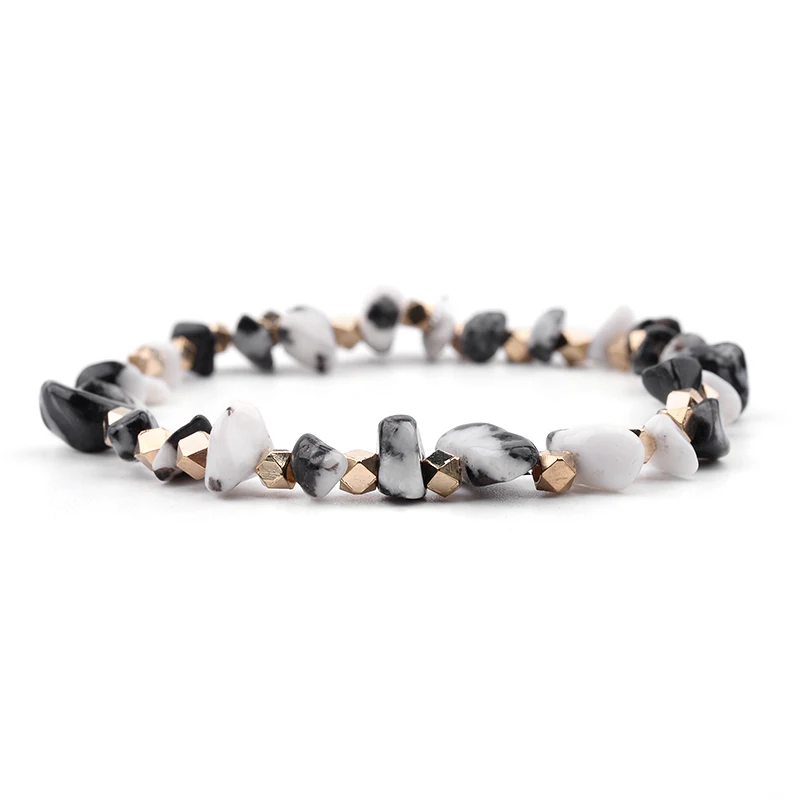 8 Black White Stone Эластичные необычные браслеты BOJIU с натуральным драгоценным камнем, женские браслеты ручной работы, кварцевые браслеты Howlite, коралловый шик, тянущийся браслет BC288 - Окраска металла: 8 Black White Stone