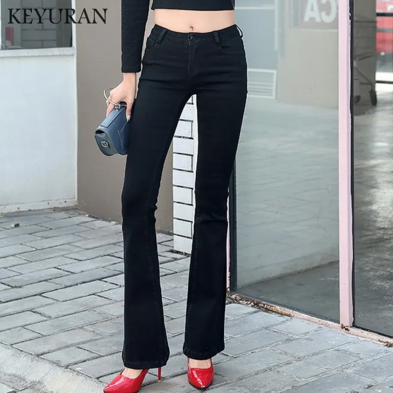 New Spring Slim Fit Plus Size Women's Flare Jeans High Waist Stretch Skinny Jeans Vintage Women Bell-Bottom Pants Denim Trousers