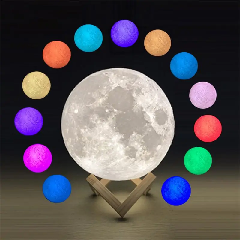 Новый креативный перезаряжаемый 3d-светильник с принтом Луны 2 смены цвета
