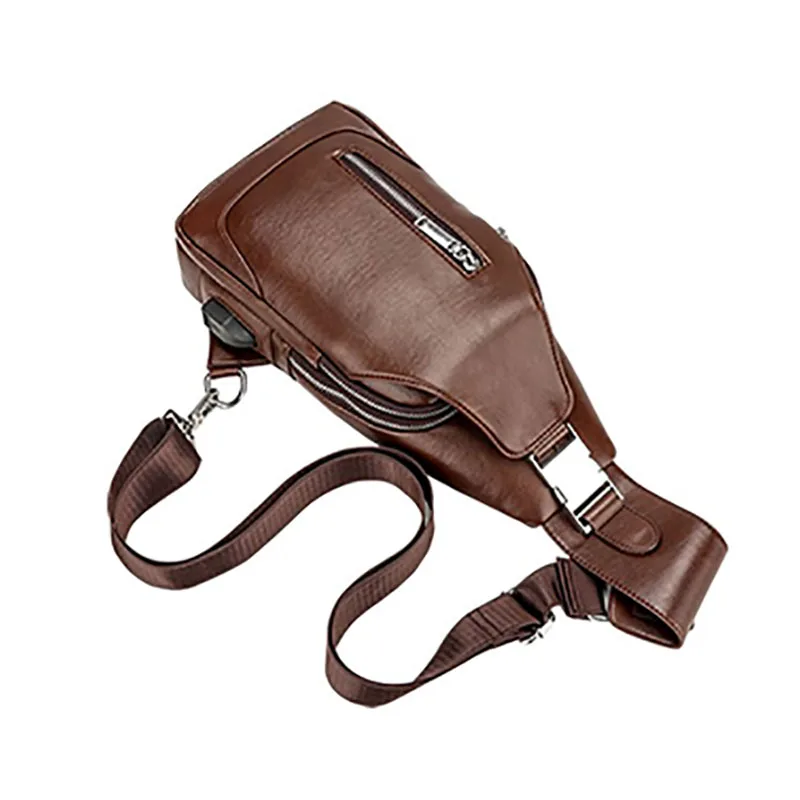 Зарядка через usb Дизайнер человека кармашек сумки кожаные Для мужчин Слинг Сумка