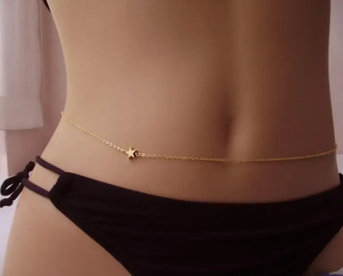 n835 European and American jewelry simple metal alloy five - pointed star women 's body Thin waist chain necklace | Украшения и