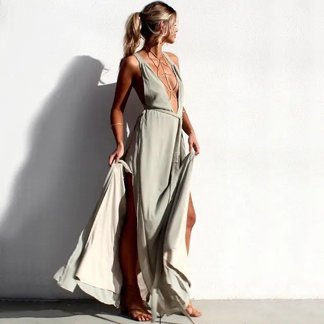 Женское длинное платье с v образным вырезом однотонное макси поясом весна лето