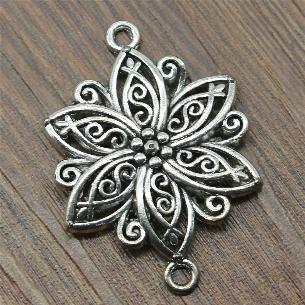 

10pcs Connector Charms Flower 1.5x1.1 Inch (39x28mm) Antique Silver Color For Jewelry Making DIY Jewelry Accessories