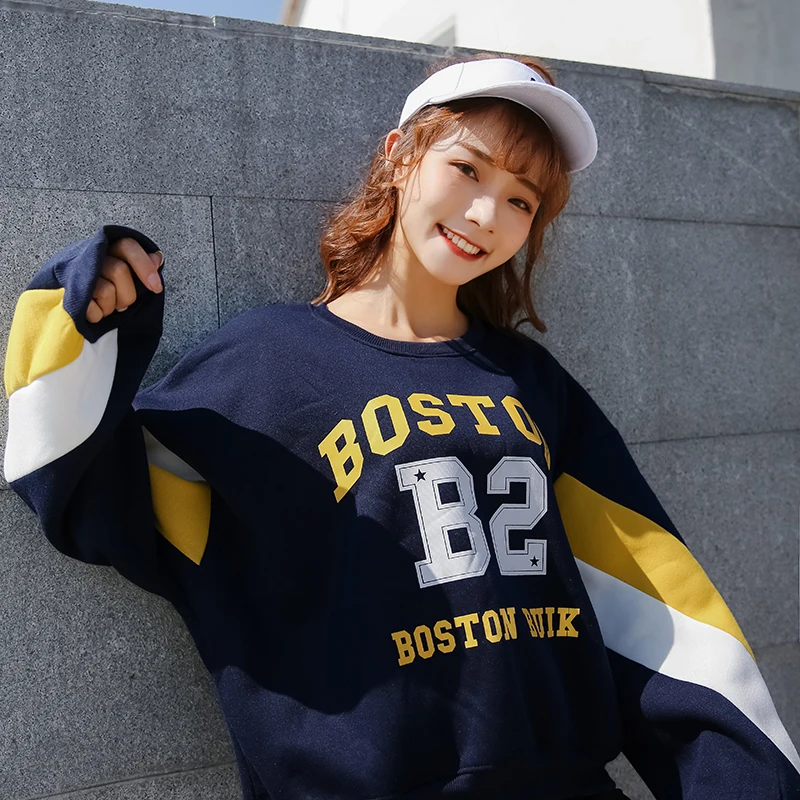2019 New Sweatshirt Thickening Plus Velvet Female Korean Version of the Letter Set Head Print Oversize Lazy Coat | Женская одежда