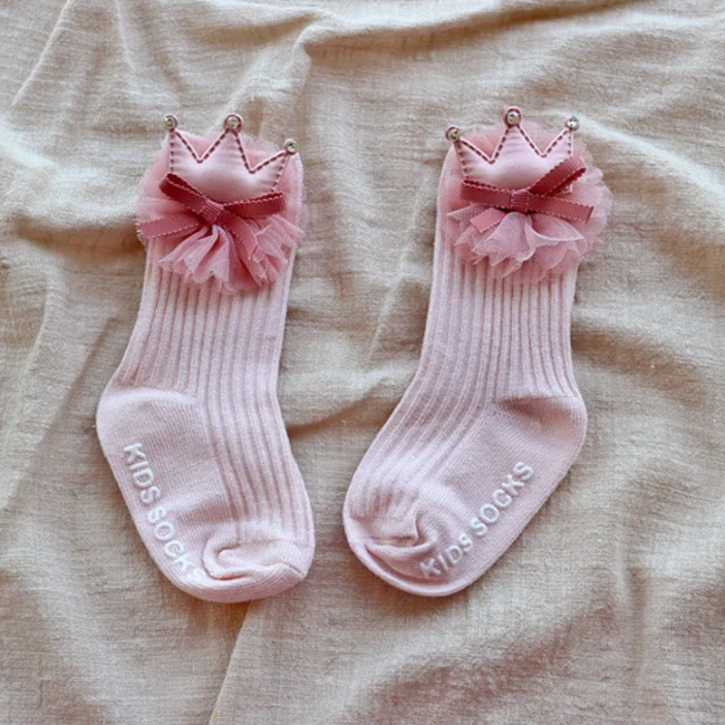 Crown Pink Wecute/Носки для маленьких девочек с рисунком короны, Цветочные Носки принцессы с кроликом детские милые мягкие хлопковые носки с бантиком и Ангелом стиль - Цвет: Crown Pink