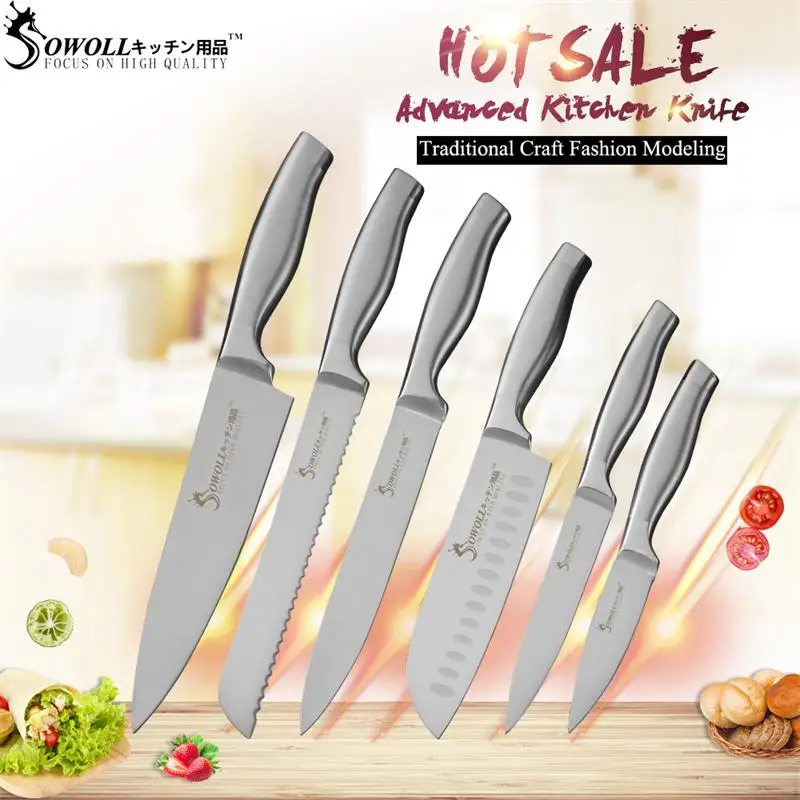 6 PCS Knife Set SOWOLL кухонный нож шеф-повара из нержавеющей стали, набор кухонных ножей 7Cr17mov, ультра острое лезвие, кухонные ножи высшего качества - Цвет: 6 PCS Knife Set