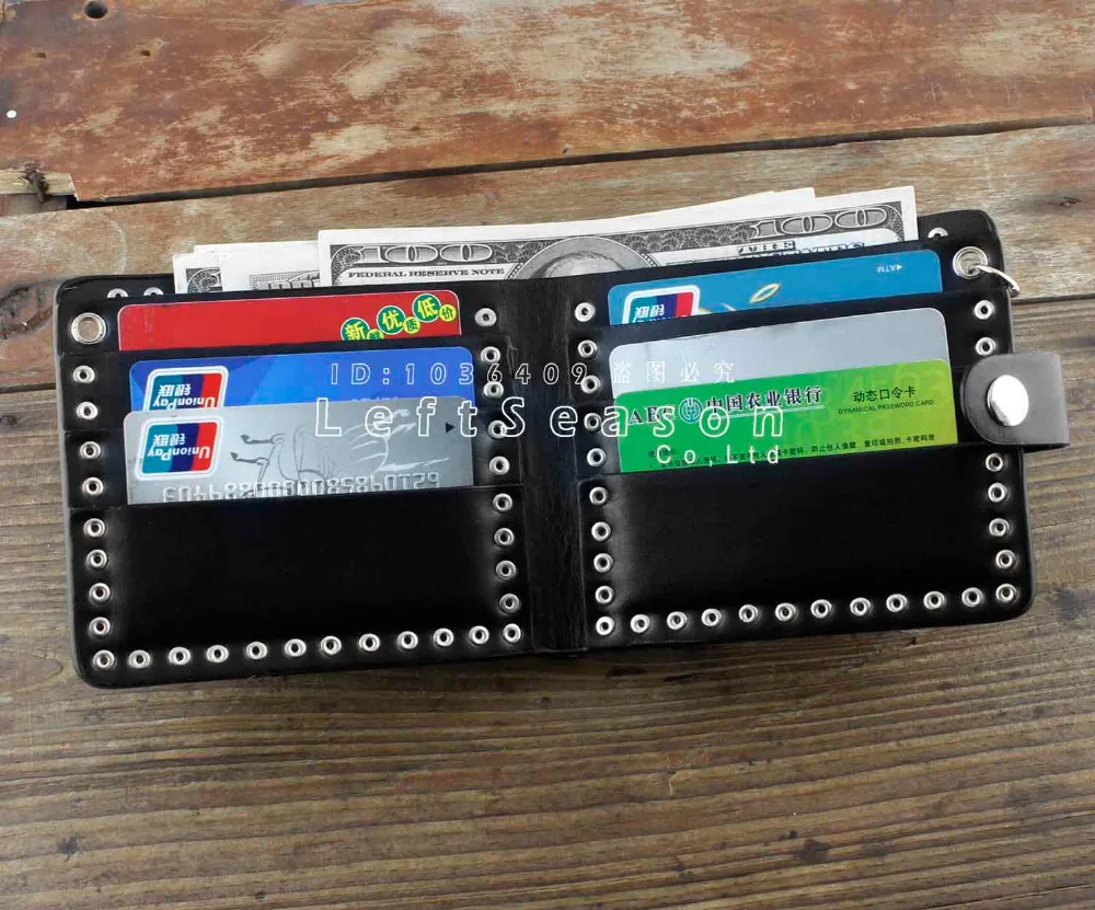 Мужской кожаный кошелек для мальчиков с цепью в стиле панк Мотоцикл Череп шипами