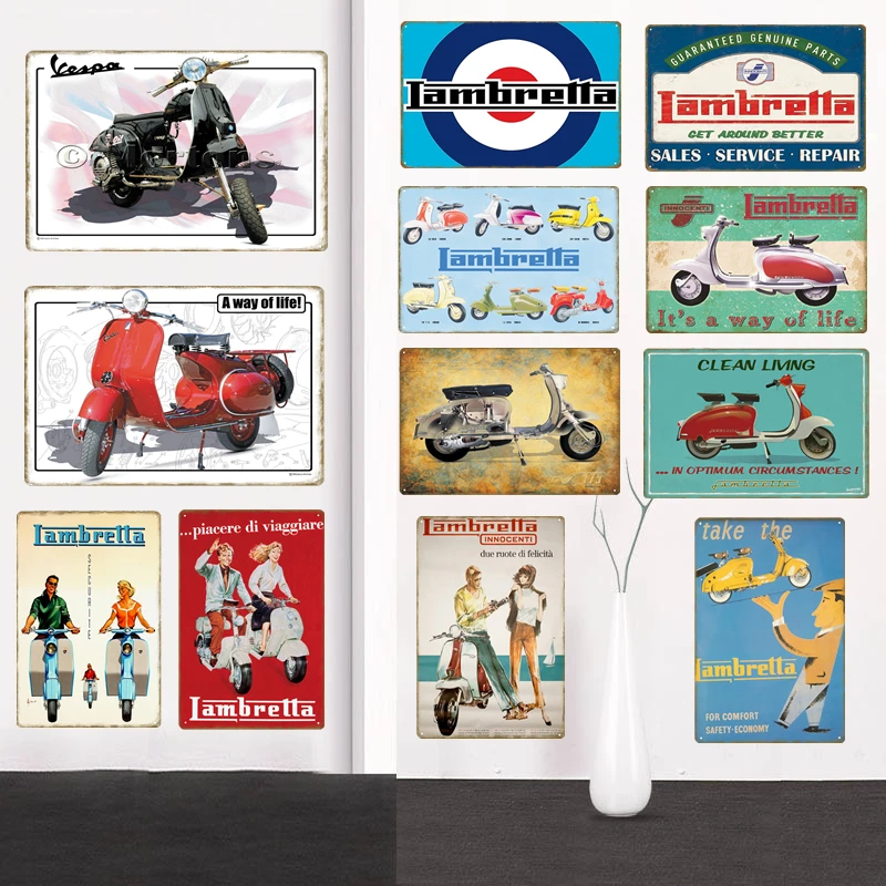 Классический электромобиль Lambretta металлический постер лучшие знаки для