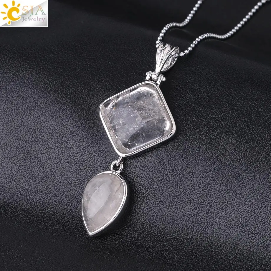 White Crystal CSJA, женские трендовые натуральные кварцевые подвески в форме капель воды, ожерелье, квадратные целебные камни, геометрические модные ювелирные изделия, мужское ожерелье s F815 - Окраска металла: White Crystal