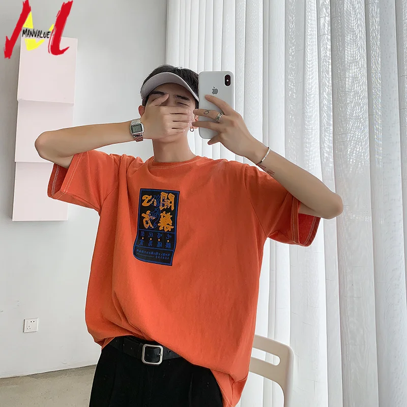MANVALUE летние мужские футболки свободного типа в японском стиле ретро