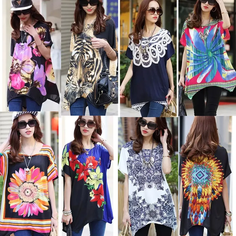 Женская Асимметричная туника с коротким рукавом свободная длинная футболка