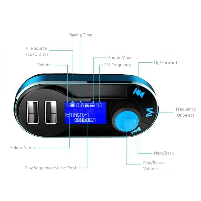 dual usb car charger adapter aux line in u disk mp3 music player phone charge realme poco redmi cubot doogee audio transmitter free global shipping