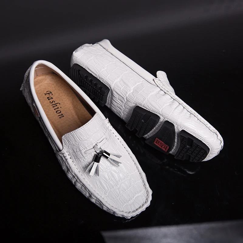 Высококачественные лоферы из натуральной кожи с кисточками мужские удобные