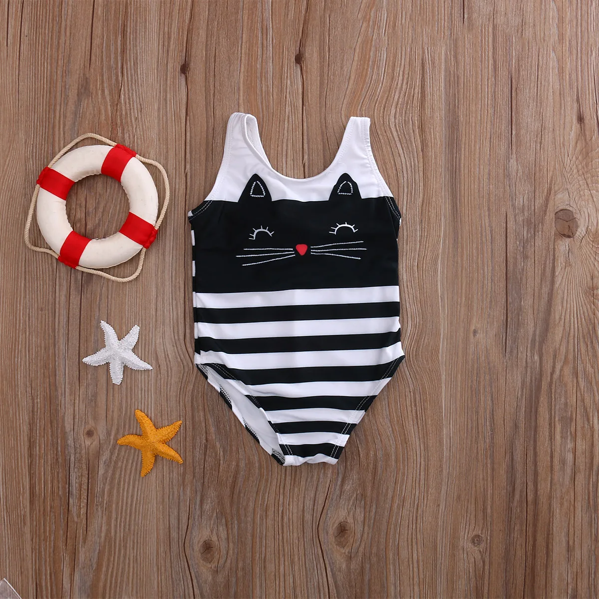 Слитный купальник с кошечкой для купания Новинка лета 2017 детский купальный