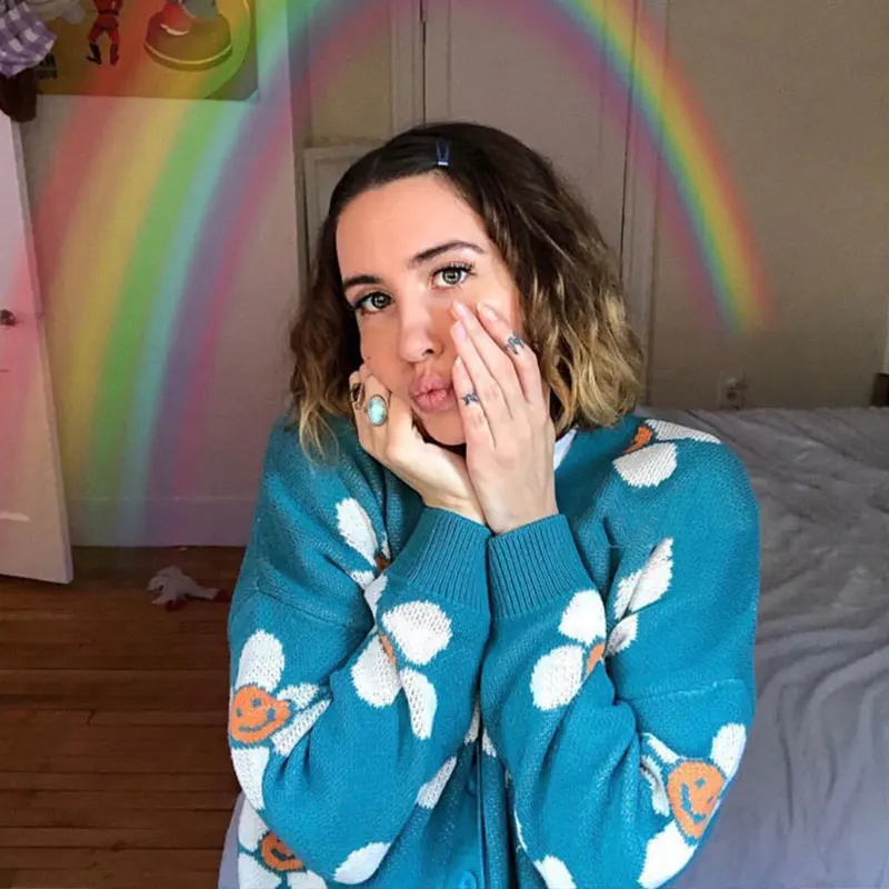 Милый улыбающийся цветок печати вязаный кардиган женщин 2019 осень v-образным