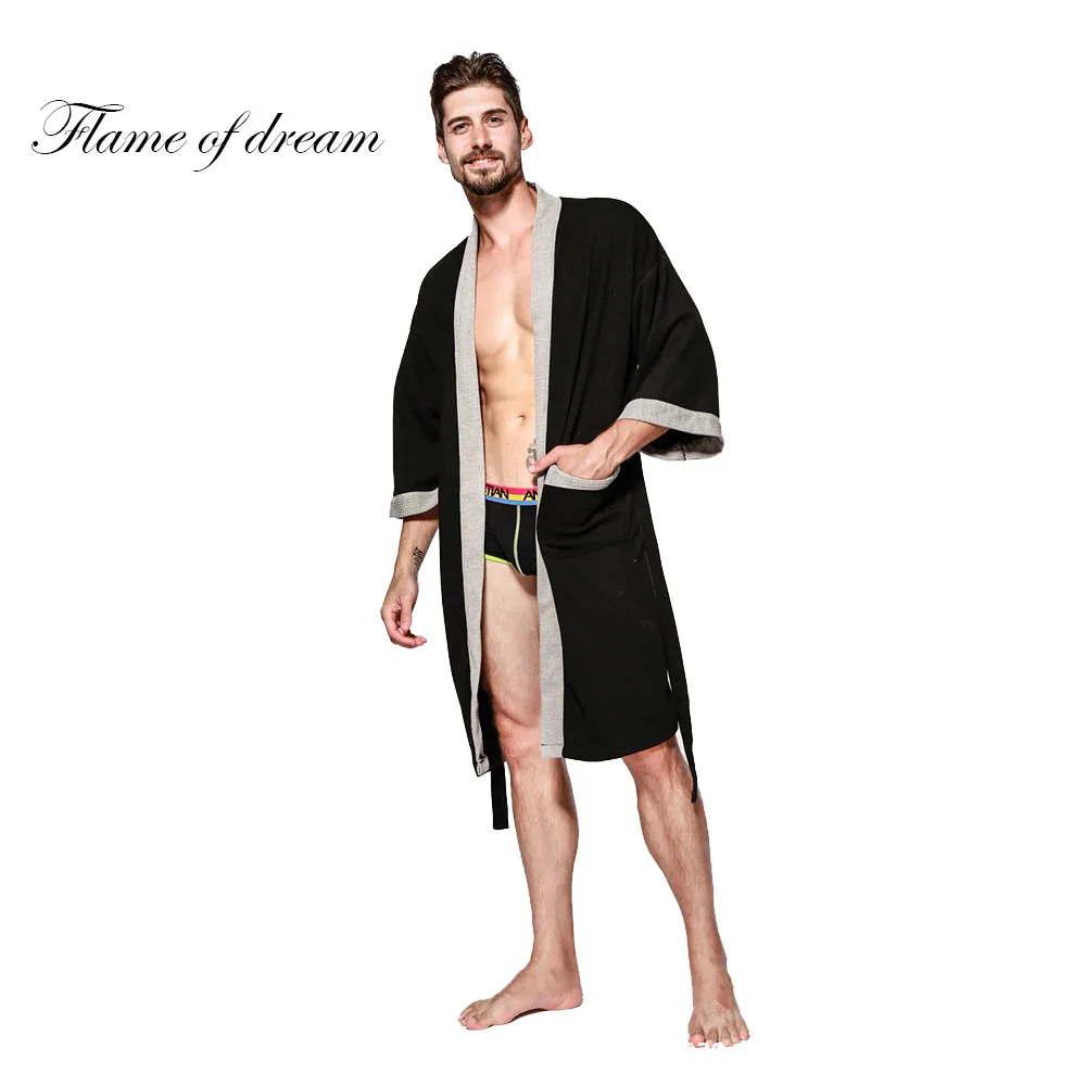 Kimono Man Pijama Masculino Ropa Sexy Hombre Bathrobe For Shower  Waffle Sleep Robe  Man's Gowns  roupao de banho 21037