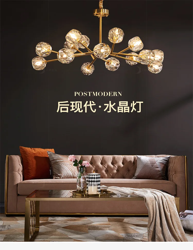 

Postmodern chandelier copper light luxury simple Nordic living room dining room bedroom crystal lamps personality creative molec