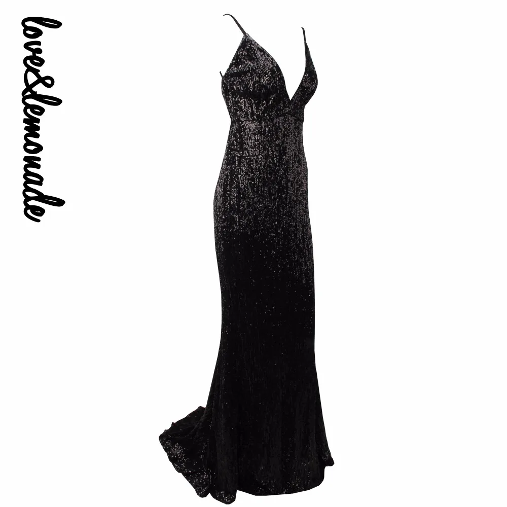 Love& Lemonade черное эластичное платье с v-образным вырезом и блестками LM80119BLACK