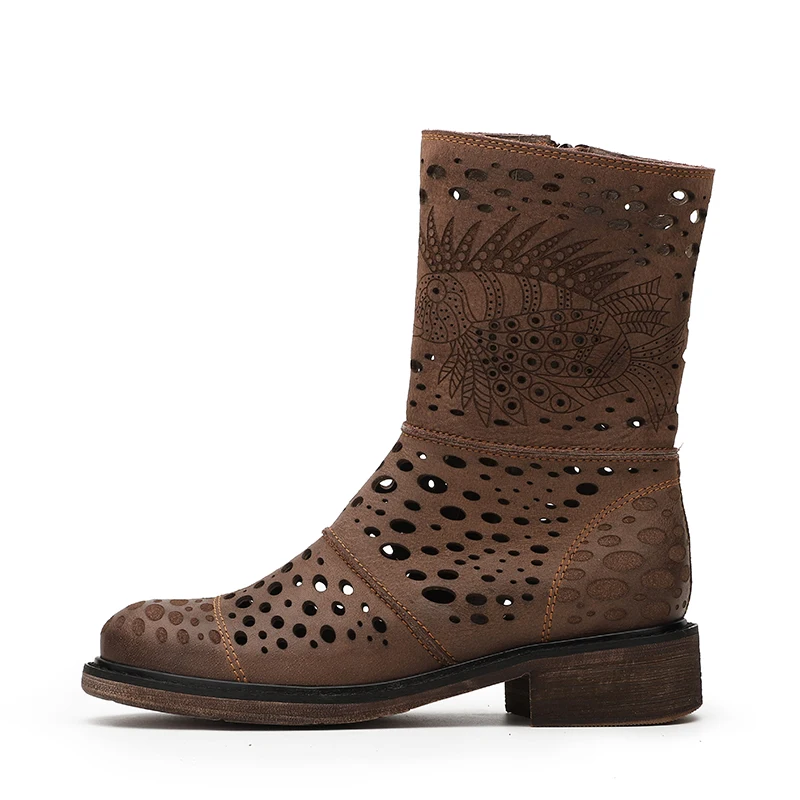Женские сапоги до середины икры летние ажурные дышащие ручной работы из