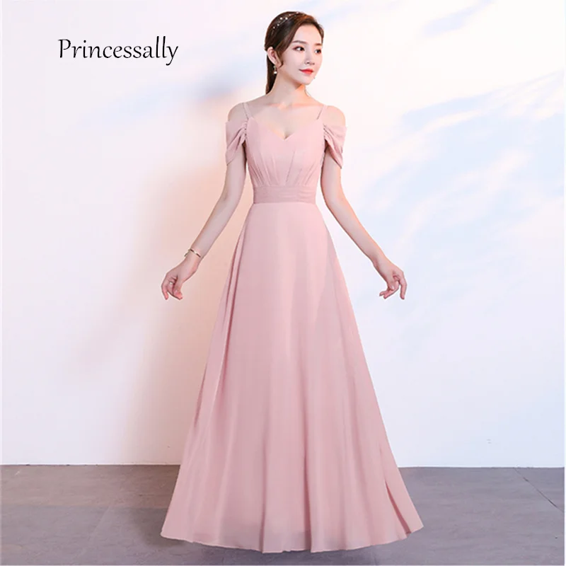 Princessally длинные платья подружек невесты элегантный шифон Pleat Sexy v-образным вырезом без рукавов Формальные Свадебные Пром праздничное платье на заказ цвет