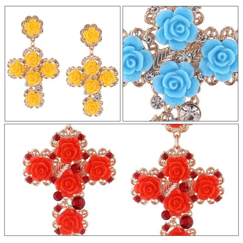 Винтаж Boho Хрустальный Цветок филигрань крест серьги для Для женщин Этническая