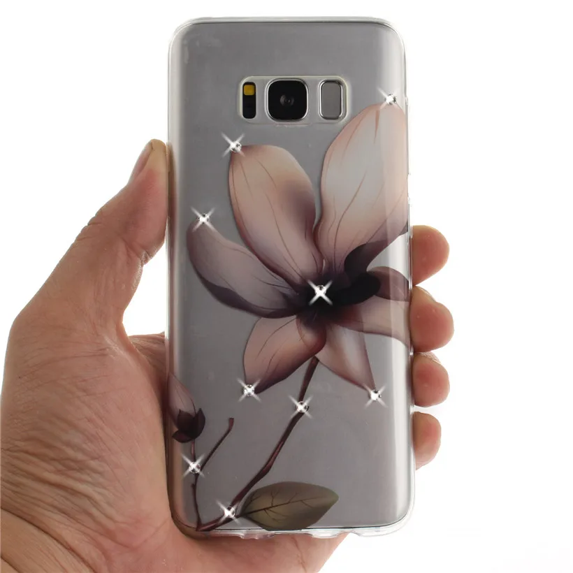 HEMASOLY Case For Samsung S8 Transparent S7 Edge Silicone Rhinestone Pattern Soft |