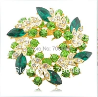 unique style lime green and green rhinestone crystal wreath brooch