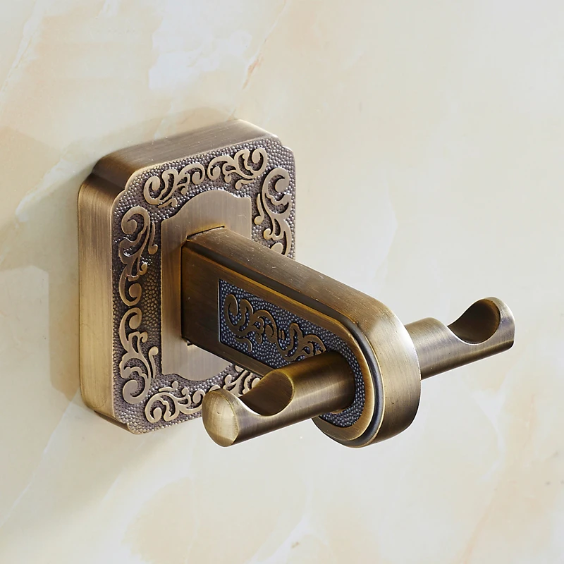 

Antique carved style bathroom double robe hook, Aluminum Alloy room door wall hook for clothes, Brushed kitchen towel hook shelf