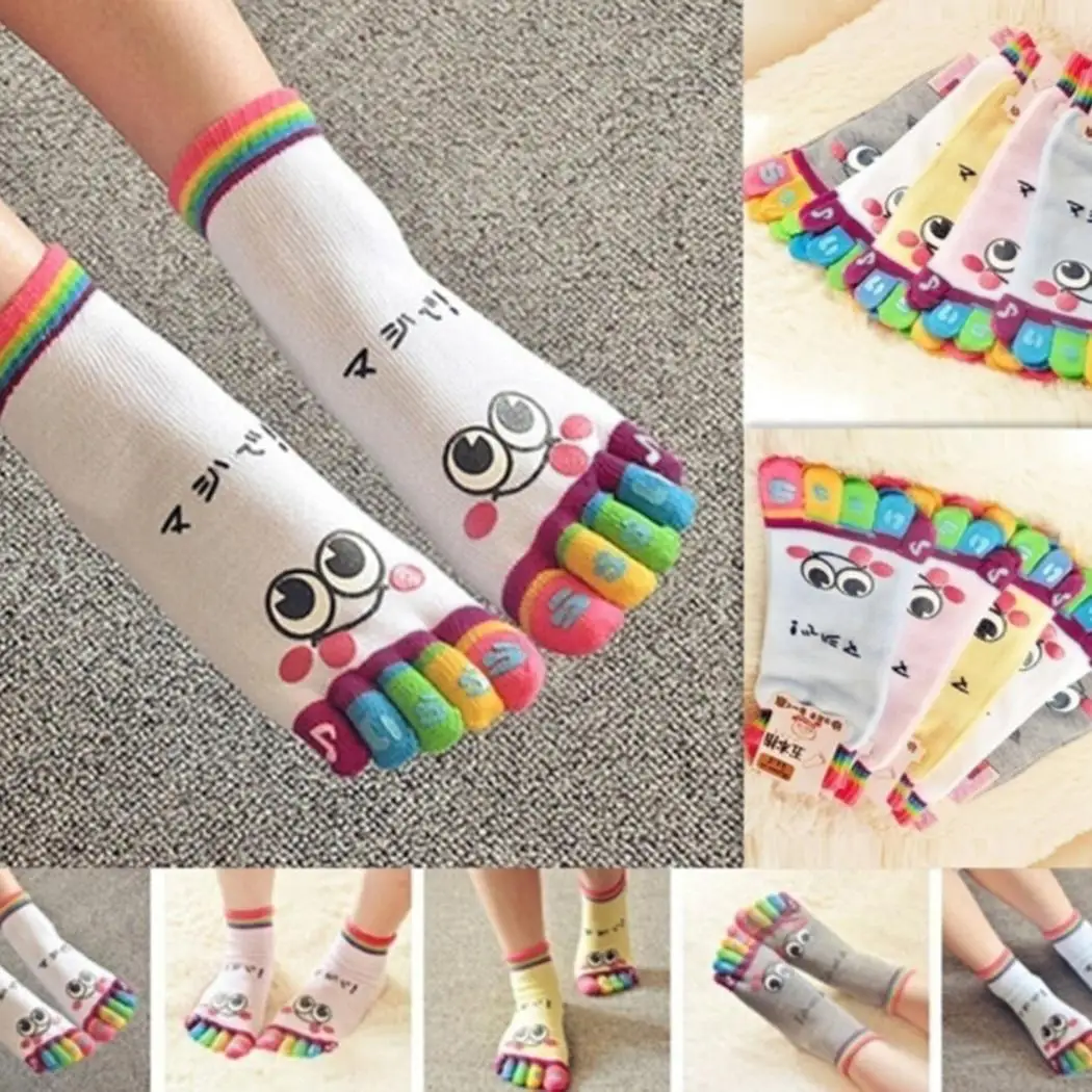 Для женщин милый мультфильм короткие короткий до лодыжки пять пальцев носок