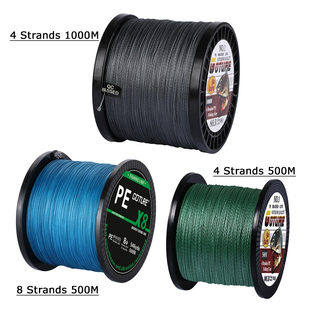 Goture PE Braided Fishing Line 4 Strands 8 Strands 500M 1000M Braided Wire Multifilament Fishing Braid Cord 12-80LB 6 Colors