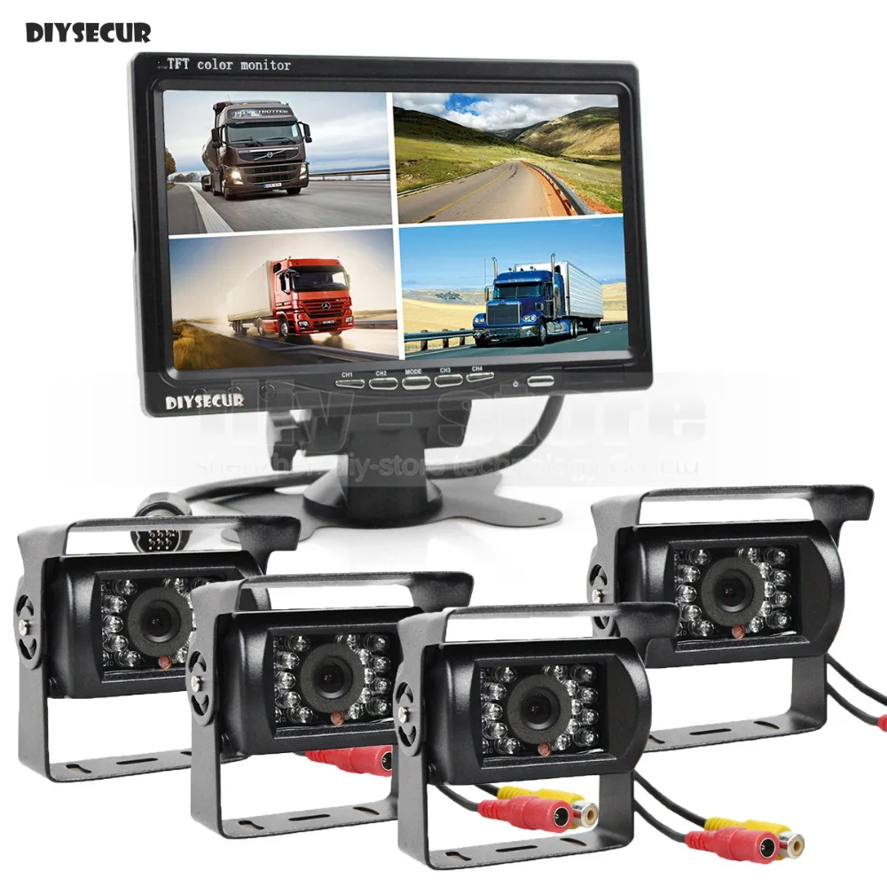 

DIYSECUR 800 x 480 7inch 4 Split QUAD Rear View Monitor Car Monitor + 4 x CCD IR Night Vision Rear View Camera Monitoring System