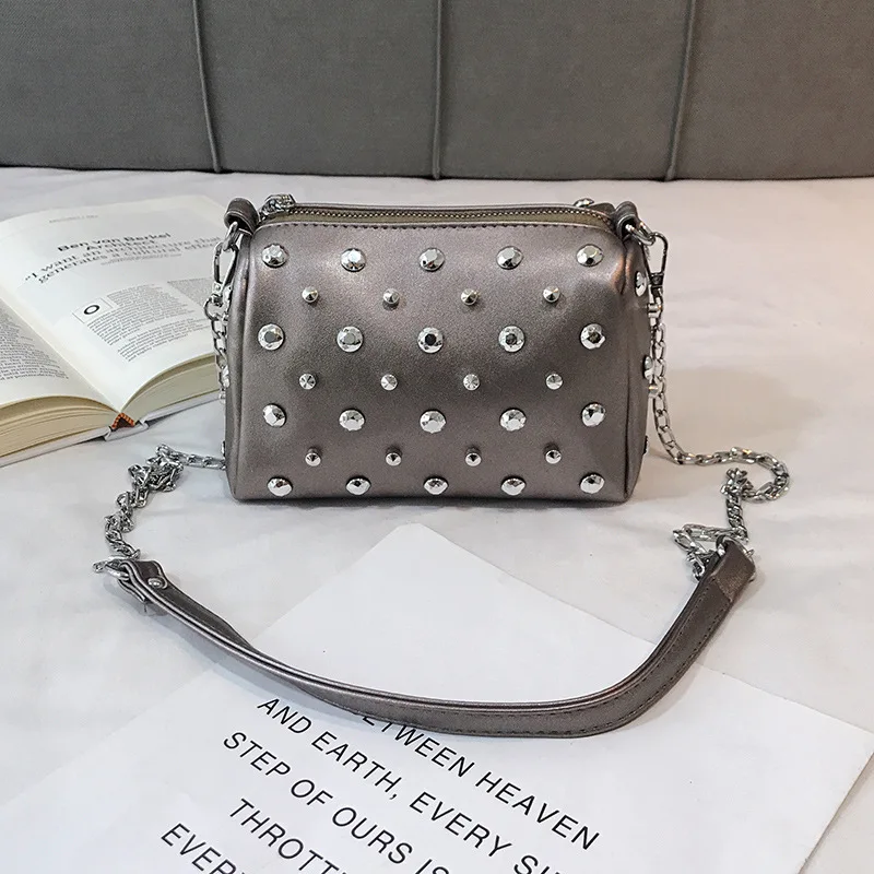 Yogodlns Bags For Women New Fashion Rivet PU Leather Women Bag Diamonds Shoulder Messenger Bag Chains Small Flap Crossbody Bag