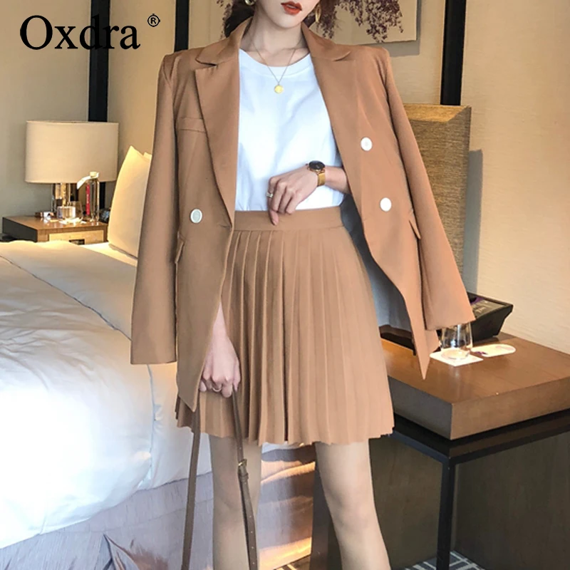 Женский комплект Oxdra Классическое однотонное платье с карманами плиссированное