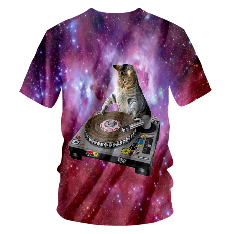 Мужская футболка с коротким рукавом UJWI 3D принтом звездного неба Djing cat Hiphop 6XL