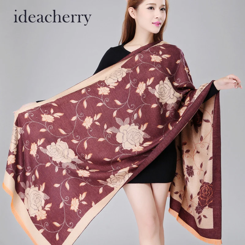 ideacherry Luxury Brand Women Cashmere Scarf Landies Oversized Blanket Wrap Long Wool Pashmina Shawls Scarves | Аксессуары для