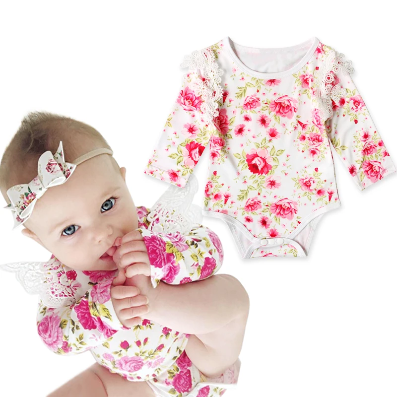 2017 Сезон весна-осень Цветочный принт с длинными рукавами для новорожденных