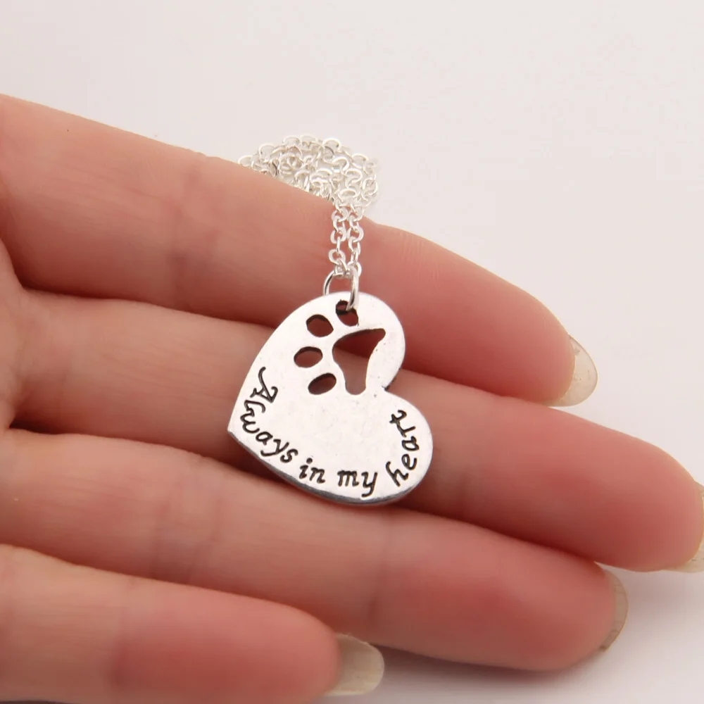 

Always In My Heart Pet Paw Print Dog Necklace Memorial Tag Necklaces Pendants Charm Women Choker Necklace
