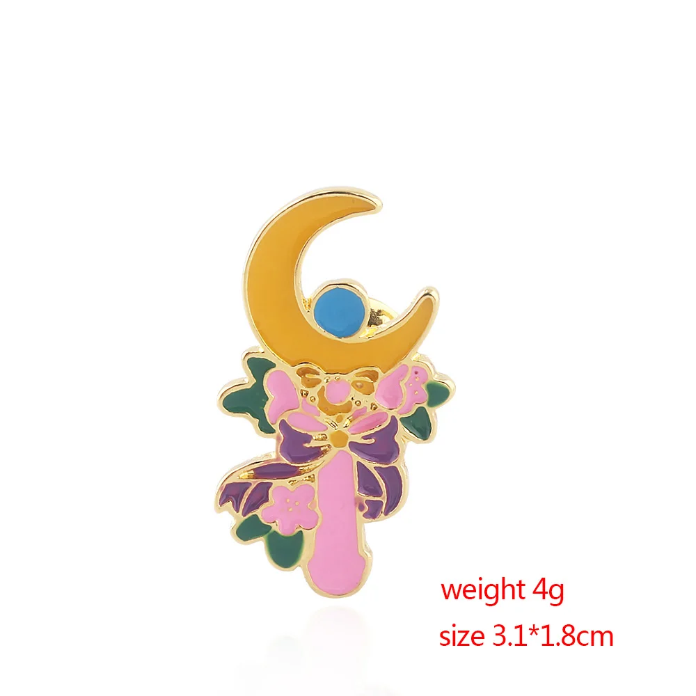 

Tsukino Usagi Moon Stick Flowers Pins Brooches Sailor Moon Enamel Brooch for Women Kids Lapel Pin Jewelry Gift